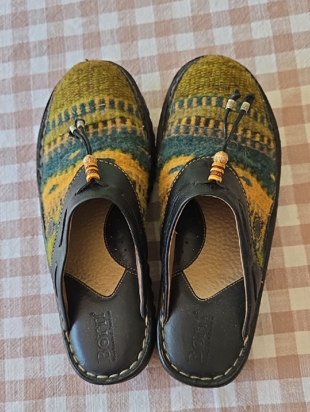 Born Women's Yellow Green Patterned Wool Clog Mules